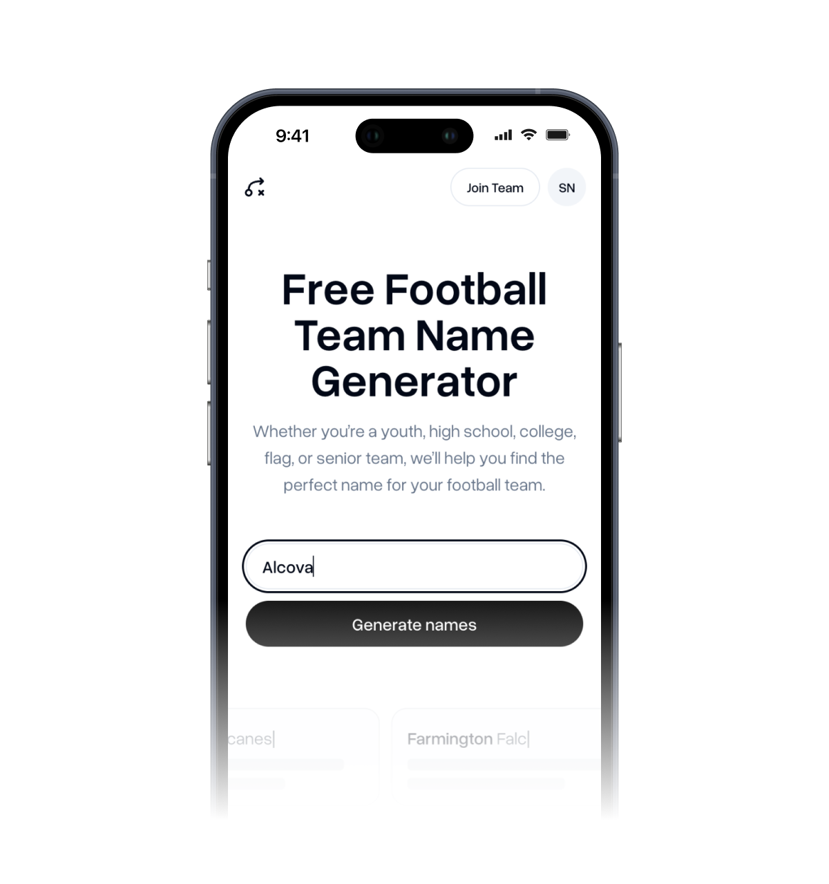 Start - enter your team or school name