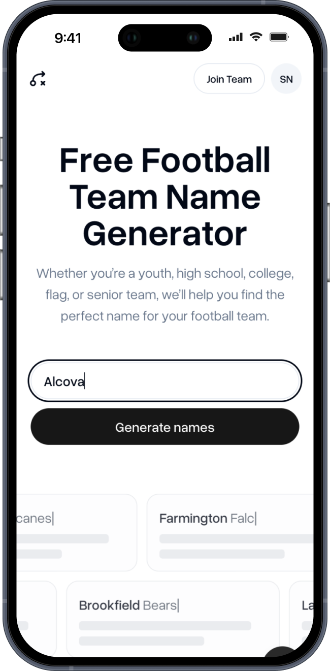 Free football team name generator preview